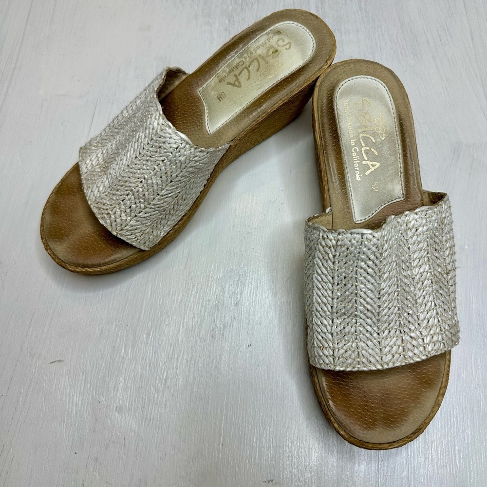 Sbicca Woven Slide Wedge Sandals Women’s 8m Cream Espadrille Platform